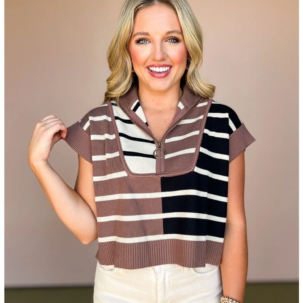 Entro Half-Zip Colorblock Striped Sweater Vest M – Boutique Cutie! - Picture 2 of 11